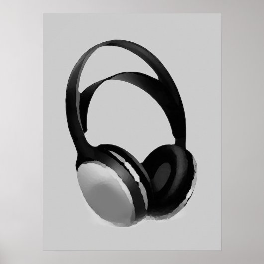 Greyscale Hoofdtelefoon Pop Art Poster Afdrukken (Voorkant)