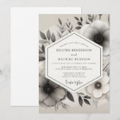 Greyscale Ink Wash Anemone Wedding Kaart (Voorkant / Achterkant)