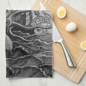 Greyscale Kraken Kitchen Towel Theedoek (Quarter Fold)