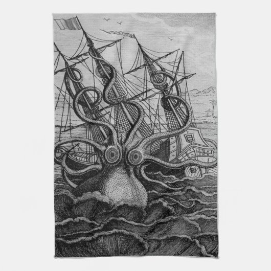 Greyscale Kraken Kitchen Towel Theedoek (Verticaal)