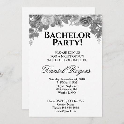 Greyscale of Rozen and Glitter Bachelor Party Kaart (Voorkant / Achterkant)