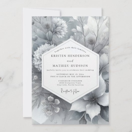 Greyscale Painterly Bloom Wedding Kaart (Voorkant)