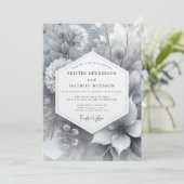 Greyscale Painterly Bloom Wedding Kaart (Staand voorkant)