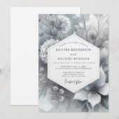 Greyscale Painterly Bloom Wedding Kaart (Voorkant / Achterkant)
