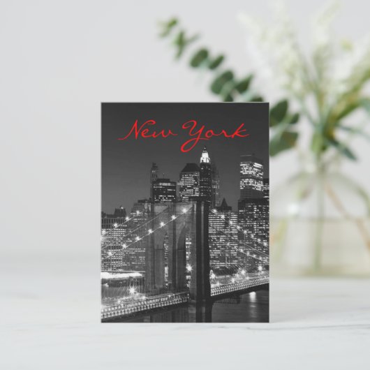 Greyscale Red New York Script Post Kaart (Staand voorkant)