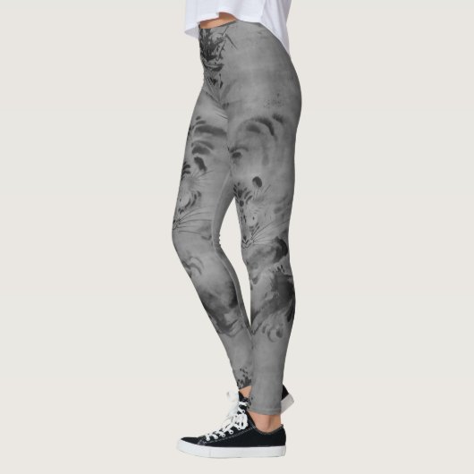 Greyscale Tiger en Bamboo 18e eeuw Leggings (Links)