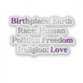 Greysexual Pride - Geboorteplaats: Aarde. Ras: Men Sticker (Voorkant)