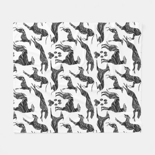 Greyt Greyhound Marble Silhouettes Fleece Deken (Voorkant (Horizontaal))