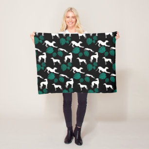 Greyt Greyhound Silhouettes met Monstera Leaves Fleece Deken