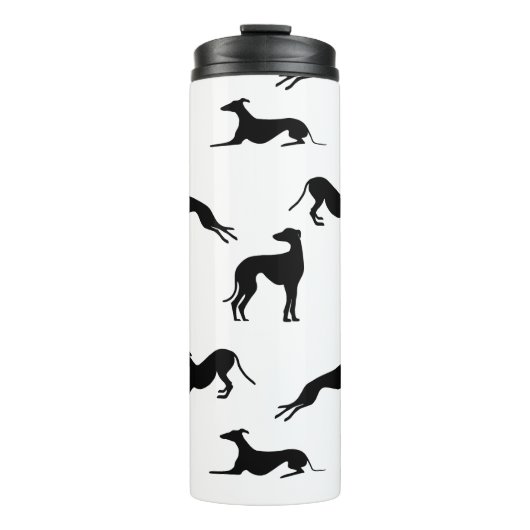 Greyt Greyhound Silhouettes - Zwart op wit Thermosbeker (Voorkant)