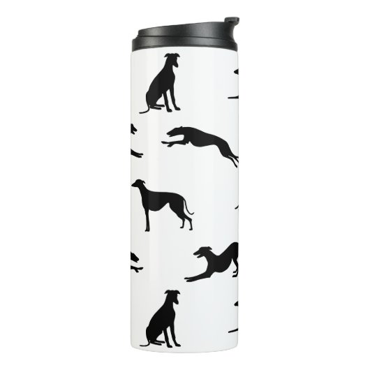 Greyt Greyhound Silhouettes - Zwart op wit Thermosbeker (Gedraaid links)