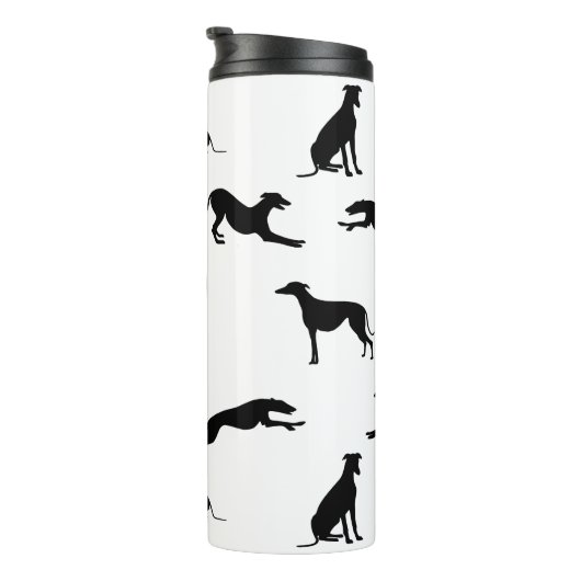Greyt Greyhound Silhouettes - Zwart op wit Thermosbeker (Geroteerd rechts)