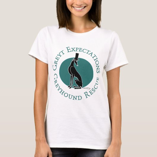 Greyt verwacht Greyhound Rescue T-shirt (Voorkant)