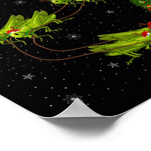 Grhopper Santa Sleigh Flying Funny Magical Christm Poster (Hoek)