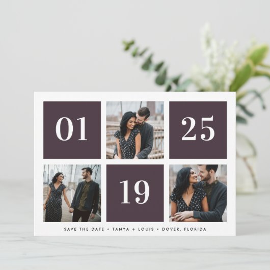 Grid Collage Multi Foto Bruiloft Save The Date (Staand voorkant)