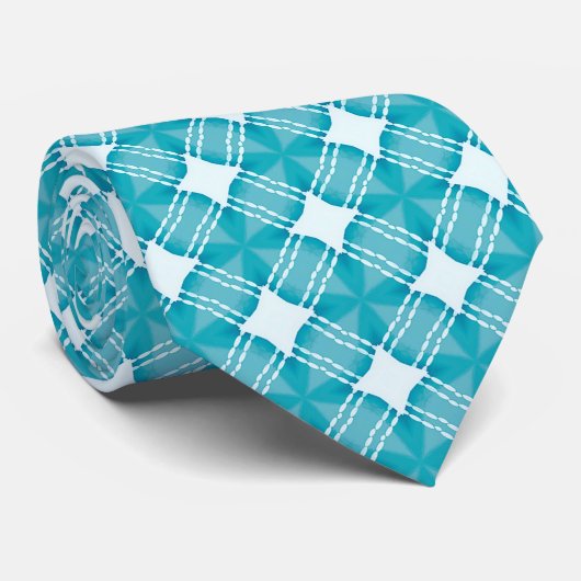 Grid en sterren Gingham Blue Stropdas (Opgerold)