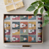 Grid of Cheerful Snowmen in Winter Wear Tissuepapier (Geschenk)