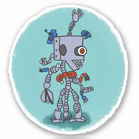 Grid Robot Comic Book Style Sticker (Voorkant)