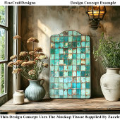 Grid Turquoise Blauwgroen Distressed Tegels Y3 Dec Tissuepapier
