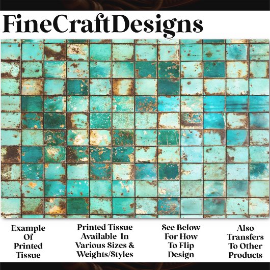 Grid Turquoise Blauwgroen Distressed Tegels Y3 Dec Tissuepapier