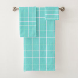 Grid Turquoise en Wit Bad Handdoek
