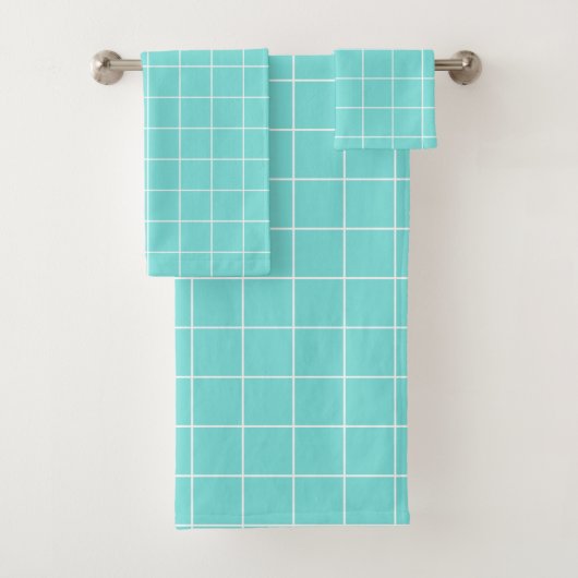 Grid Turquoise en Wit Bad Handdoek (Insitu)