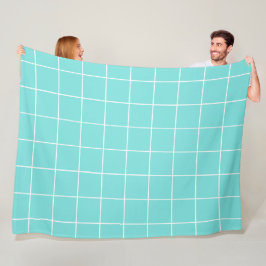 Grid Turquoise en Wit Fleece Deken