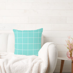 Grid Turquoise en Wit Kussen