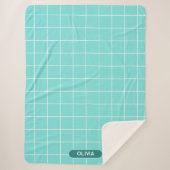 Grid Turquoise en Wit Sherpa Deken (Voorkant)