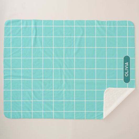 Grid Turquoise en Wit Sherpa Deken (Voorkant (horizontaal))