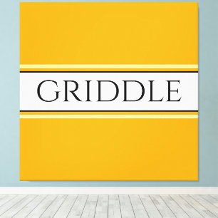 GRIDDLE Helder Gouden Gele Witte Strepen Tekst Canvas Afdruk