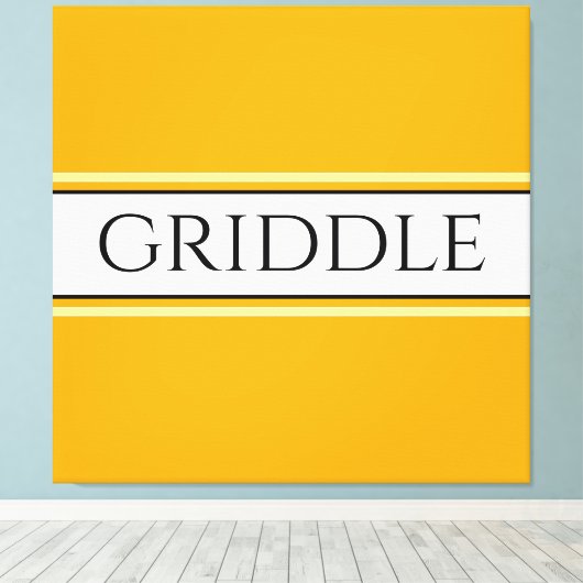 GRIDDLE Helder Gouden Gele Witte Strepen Tekst Canvas Afdruk (Insitu (Houten vloer))