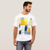 Gridlight Composition — Urban Blocks in Gold & Blu T-shirt (Voorkant volledig)