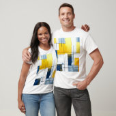 Gridlight Composition — Urban Blocks in Gold & Blu T-shirt (Unisex)
