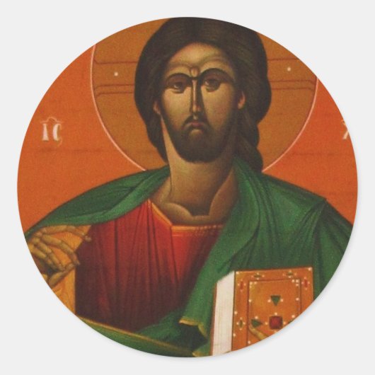GRIEK ORTHODOX ICON JESUS CHRIST RONDE STICKER (Voorkant)