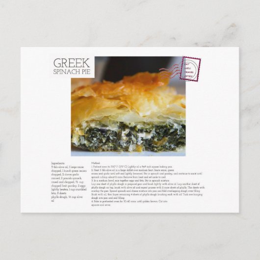 GRIEK Spinach Pie Recipe Briefkaart (Voorkant)