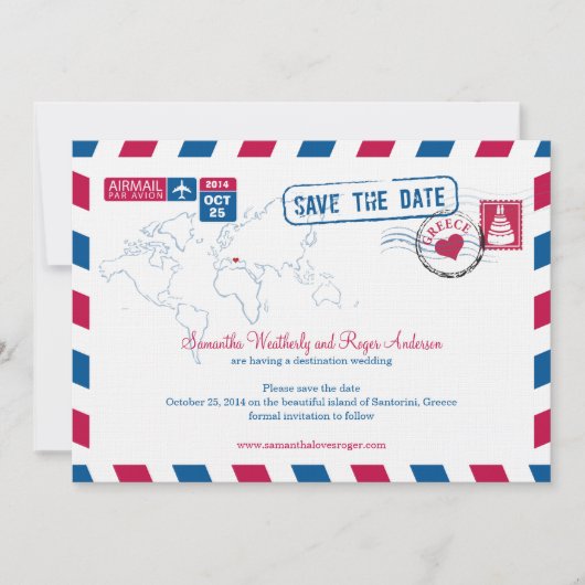 Griekenland Air Mail Wedding Save the Date (Voorkant)