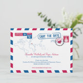 Griekenland Air Mail Wedding Save the Date (Staand voorkant)