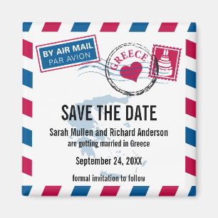 Griekenland Air Mail Wedding Save the Date Magneet