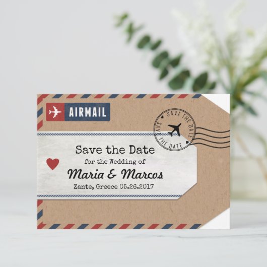 Griekenland Airmail Bagagelabel sparen Datum met K Save The Date (Staand voorkant)