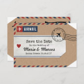 Griekenland Airmail Bagagelabel sparen Datum met K Save The Date (Voorkant / Achterkant)