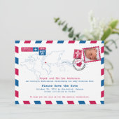 Griekenland Airmail Christening Baptism Save The Date (Staand voorkant)