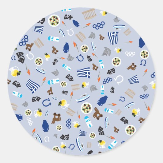 Griekenland: beroemde artikelen van het land ronde sticker (Voorkant)