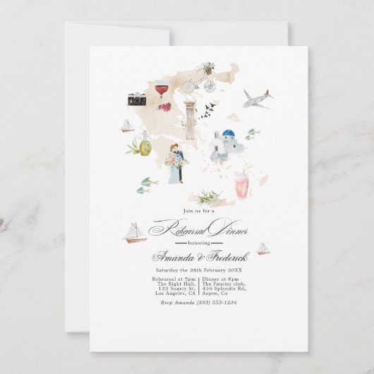 Griekenland bestemming bruiloft repetitie diner kaart (Voorkant)