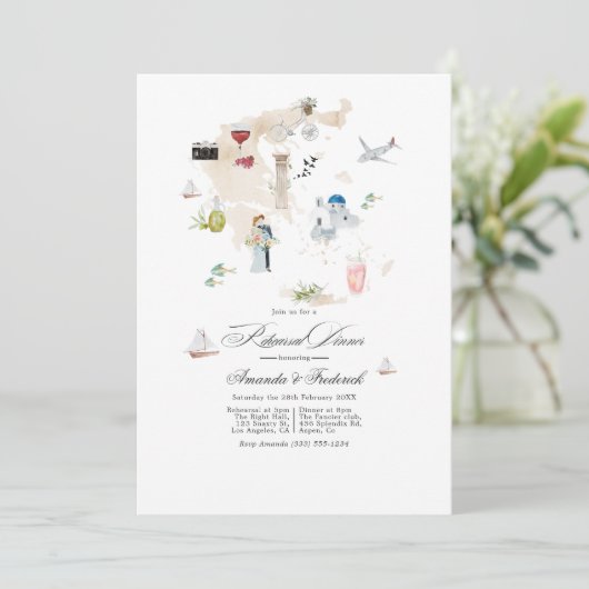 Griekenland bestemming bruiloft repetitie diner kaart (Staand voorkant)