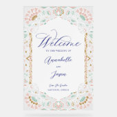 Griekenland Blauw Bloemen  Lijst Bruiloft Welkom Acryl Bord (Voorkant)