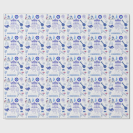 Griekenland Blauw en Wit Cadeaupapier