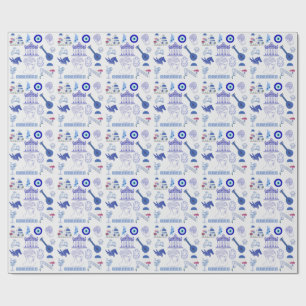 Griekenland Blauw en Wit Cadeaupapier