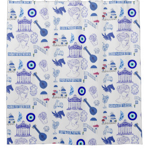 Griekenland Blauw en Wit Douchegordijn