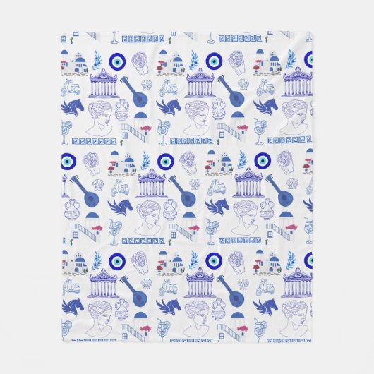 Griekenland Blauw en Wit Fleece Deken (Voorkant)